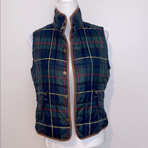 Ralph Lauren vintage Y2K leather piping Blue and Green Quilted Vest - Picture 2 of 13